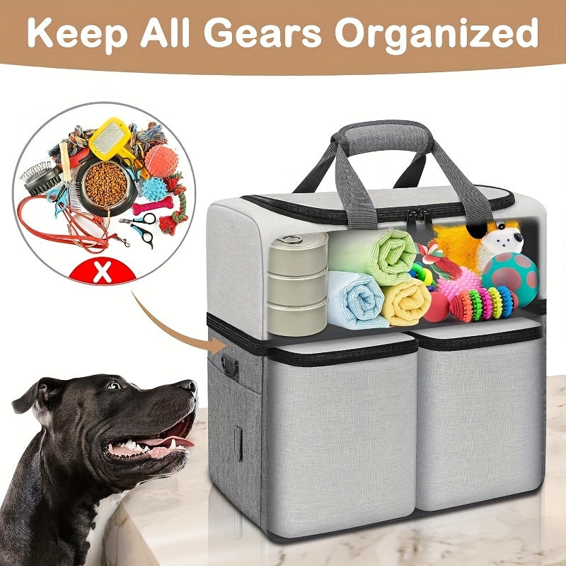 NNETM Dog Travel Bag Dual Layer with Bowls & Containers-3