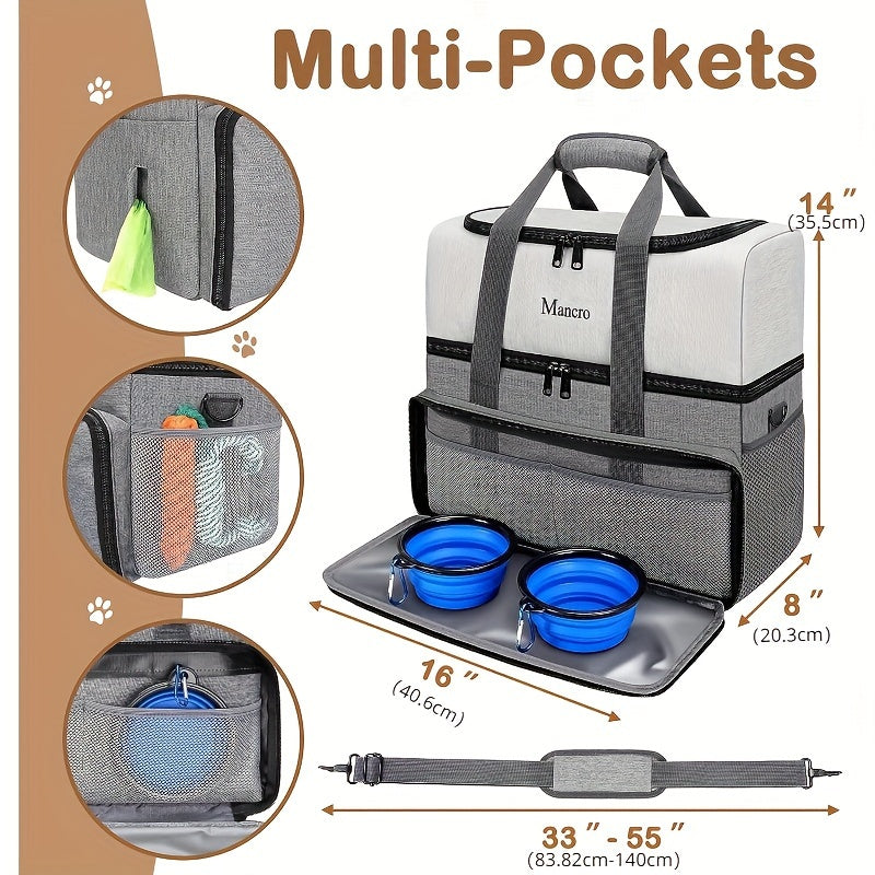 NNETM Dog Travel Bag Dual Layer with Bowls & Containers-2