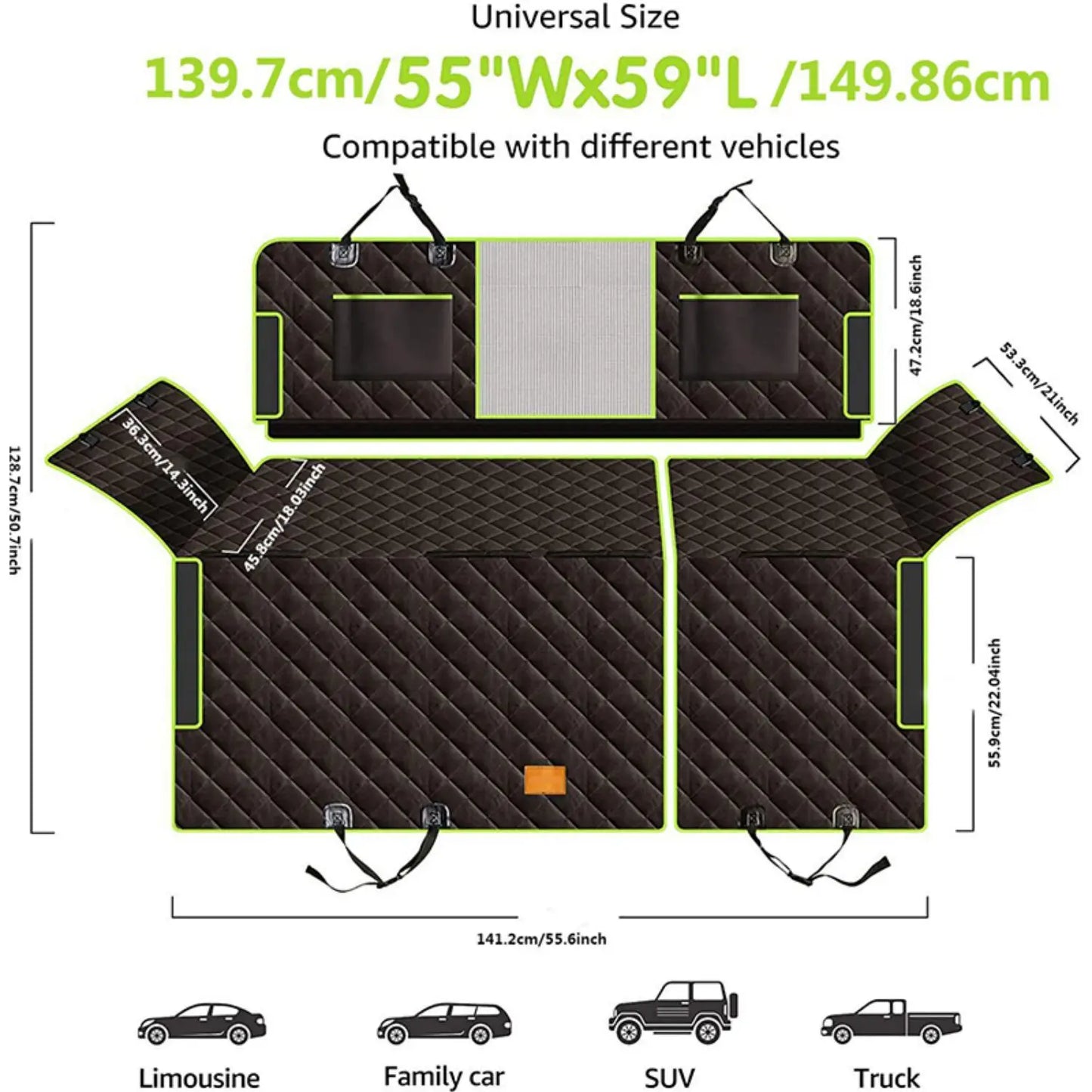 6-in-1 Waterproof Dog Car Seat Cover for Back Seat Hammock Style Green-2