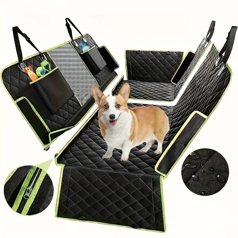 6-in-1 Waterproof Dog Car Seat Cover for Back Seat Hammock Style Green-1