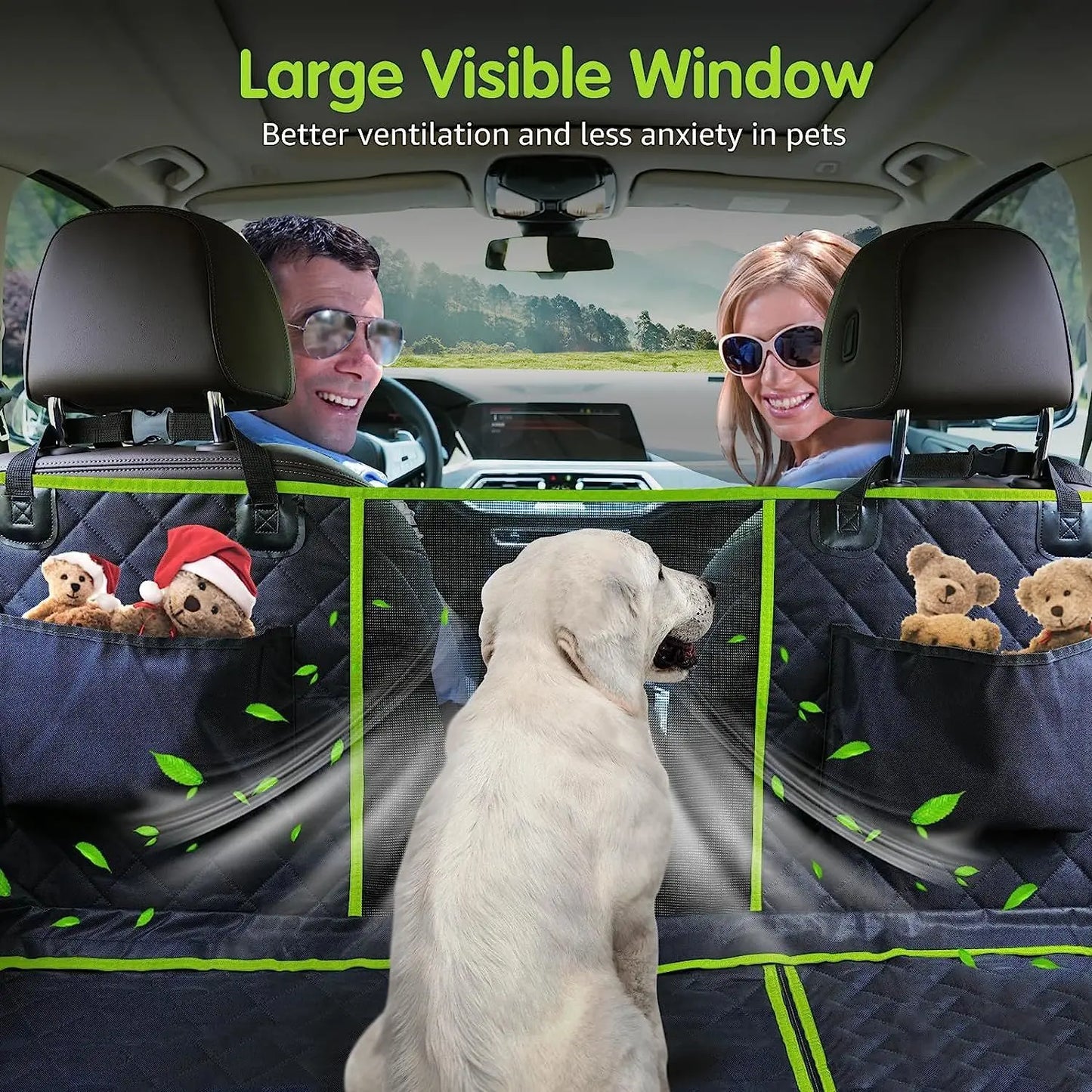 6-in-1 Waterproof Dog Car Seat Cover for Back Seat Hammock Style Green-4