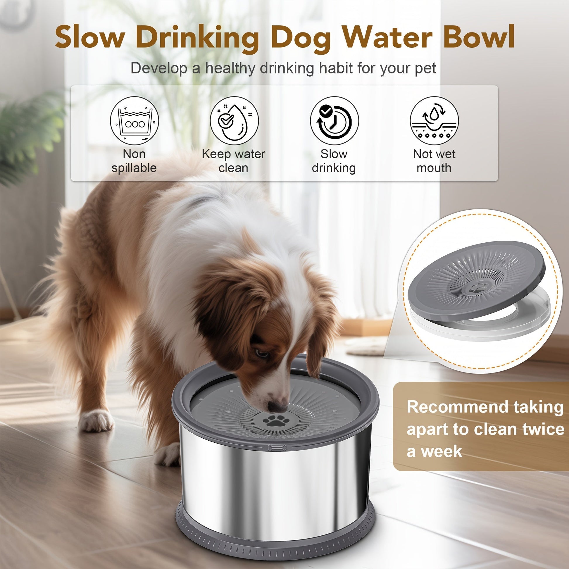 NNETM Extra Large Spill-Proof Dog Water Bowl-3