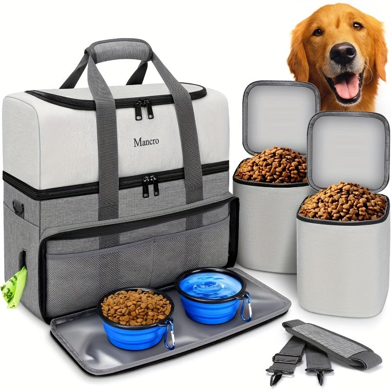 NNETM Dog Travel Bag Dual Layer with Bowls & Containers-1