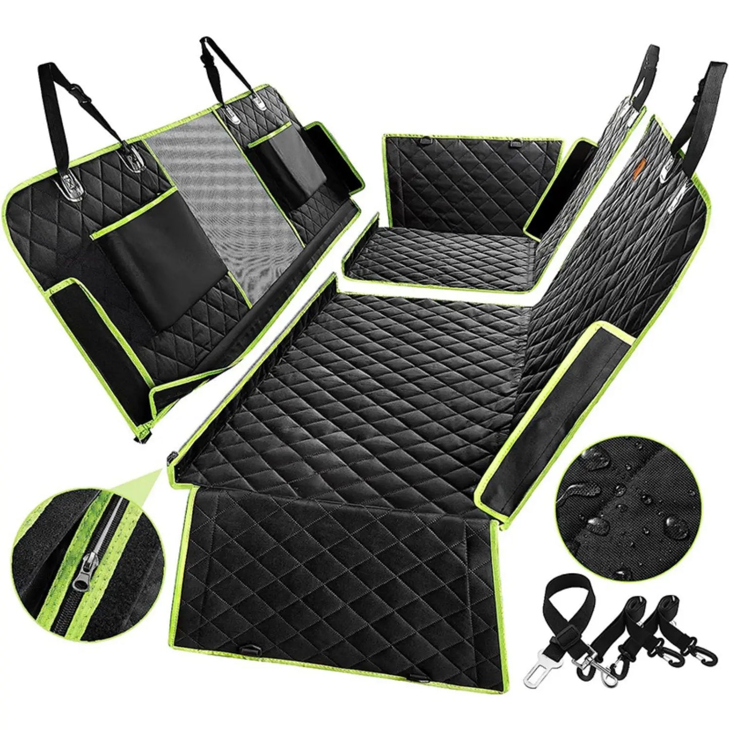 6-in-1 Waterproof Dog Car Seat Cover for Back Seat Hammock Style Green-0