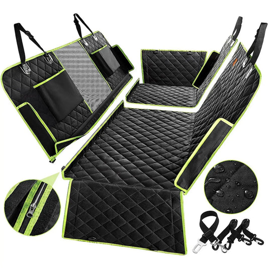 6-in-1 Waterproof Dog Car Seat Cover for Back Seat Hammock Style Green-0