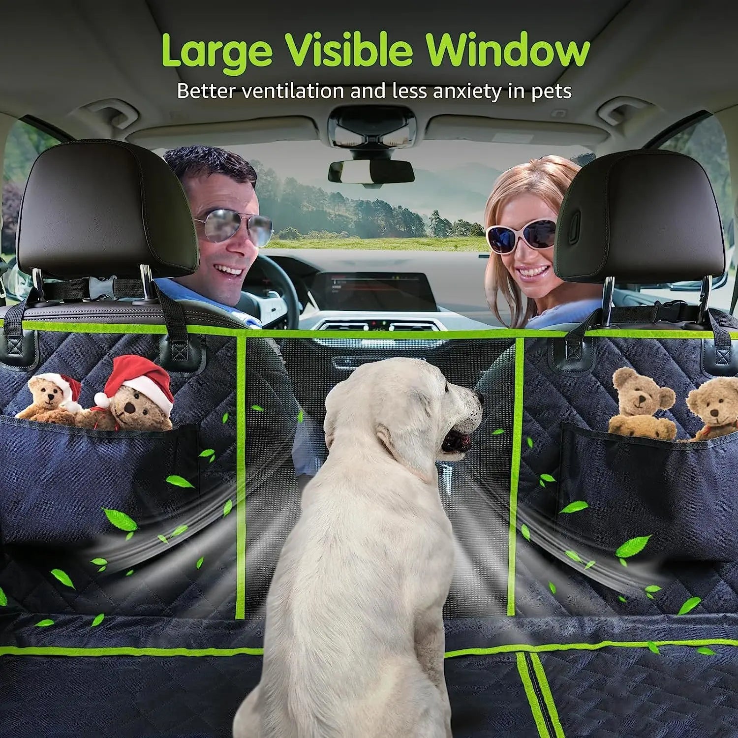 6-in-1 Waterproof Dog Car Seat Cover for Back Seat Hammock Style Green-4