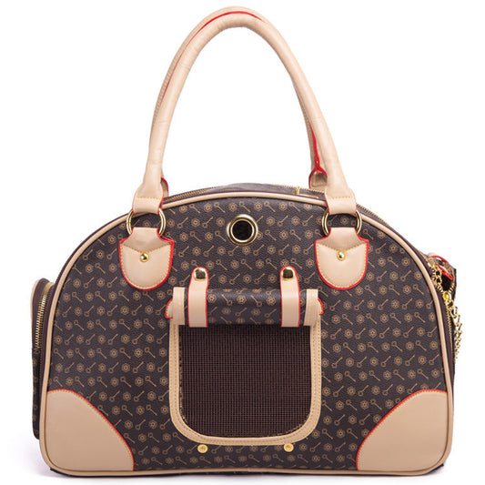 NNEDSZ Portable Pet Travel Bag - Anti-Crush Dog Carrier for Outdoor Trips (L-42x29x18cm, Coffee Color)-0